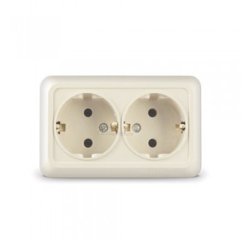 Розетка 2м о/п с/з 16А бежевая Universal Олимп