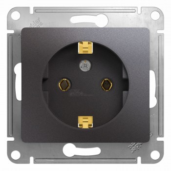 Розетка 1-местная с/з с/п графит Glossa
