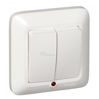 Выключатель 2-клавишный с/п с индикатором белый Прима