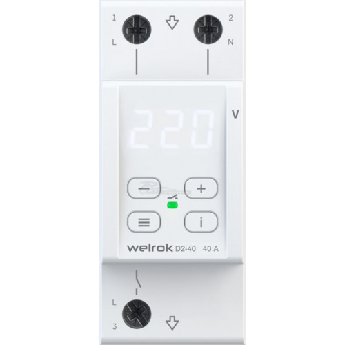 Реле напряжения 1ф 40А 8800ВА белый индикатор, 2 DIN мод. Welrok