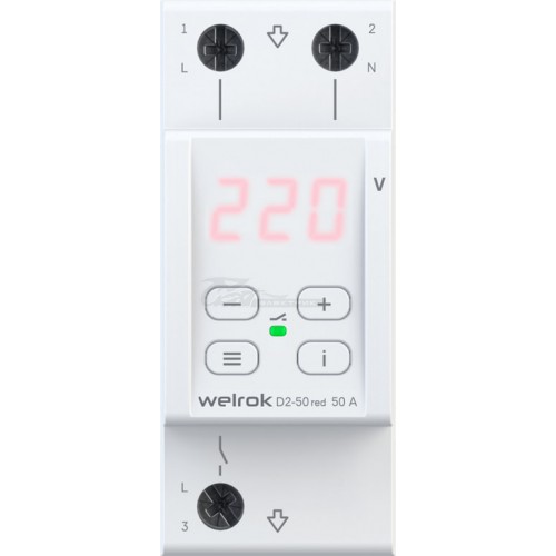 Реле напряжения 1ф 40А 8800ВА красный индикатор, 2 DIN мод. D2-40red Welrok