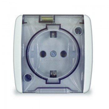 Розетка 1м о/п с/з крышка прозрачная 16А IP54 Клио Universal