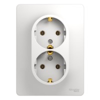 Розетка 2-местная с/з с/п белая в сборе Glossa