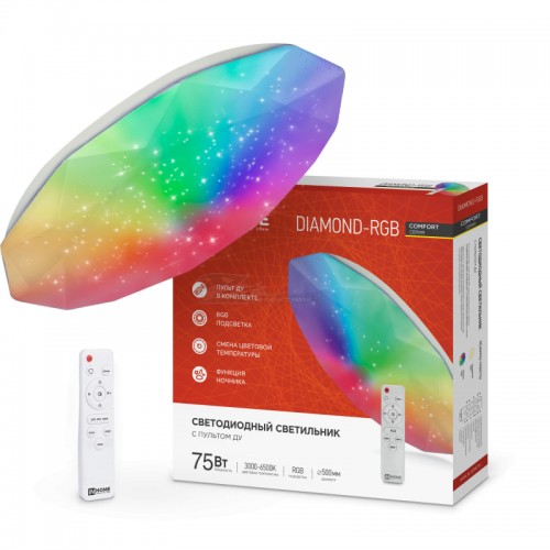 Светильник светодиодный COMFORT DIAMOND 75Вт 230В 3000-6500К + RGB 6000лм 500х90мм с ПДУ IN HOME