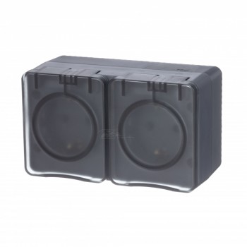 Розетка Atlasdesign PROFI 2м о/у с/з+шторки антрацит 16А IP54